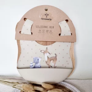 Hirsch und Waschbär Lätzchen aus Silikon mit Auffangschale - Beige von Rammelaartje