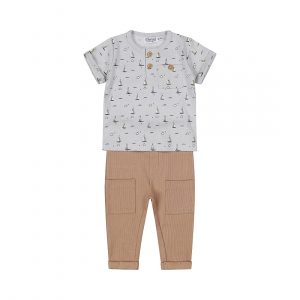 Dirkje Jungen Baby Set T-shirt hellblau Boote Hose braun